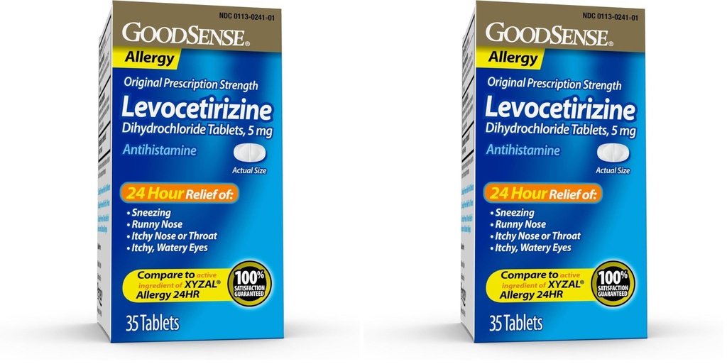 GoodSense Levocetirizine Dihydrochloride Tablets, Antihistamine, 5 mg, 35 Count (Pack of 2)