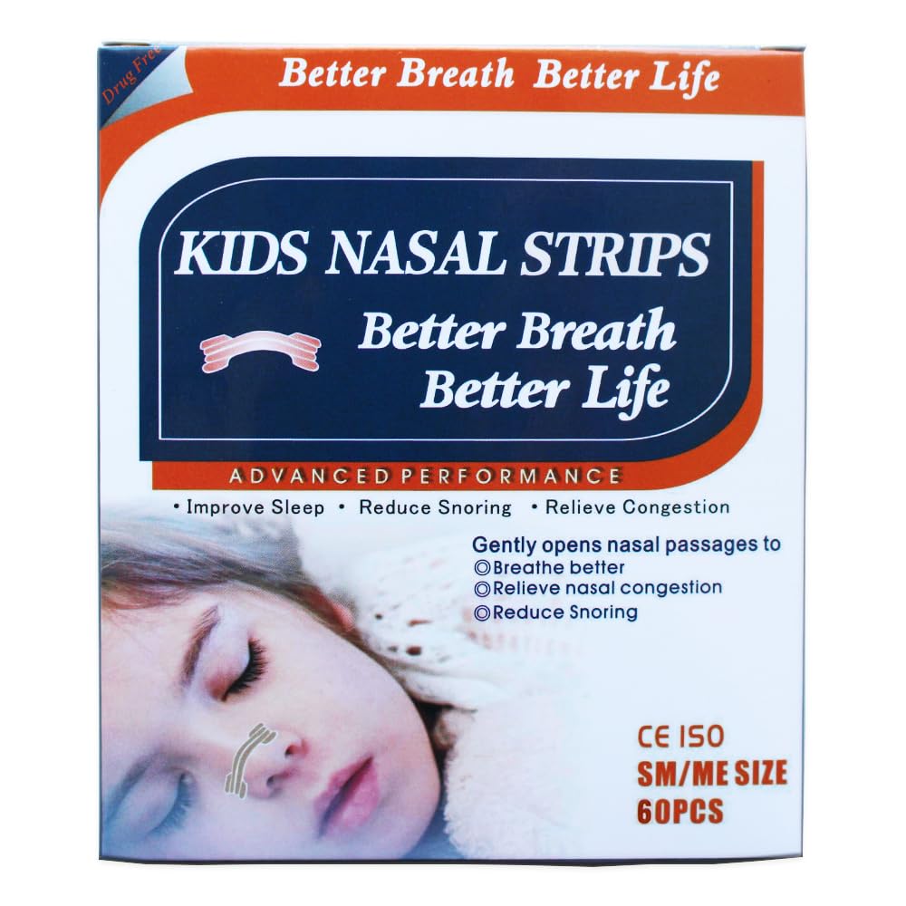 JERN 60 Count Natural Kids Nasal Strips - Better Breath Drug-Free Relief for Congestion, Allergies, Colds, Flu, Sinus, Snoring, Deviated Septum - Athletic Performance Nose Strips - Ages 5+