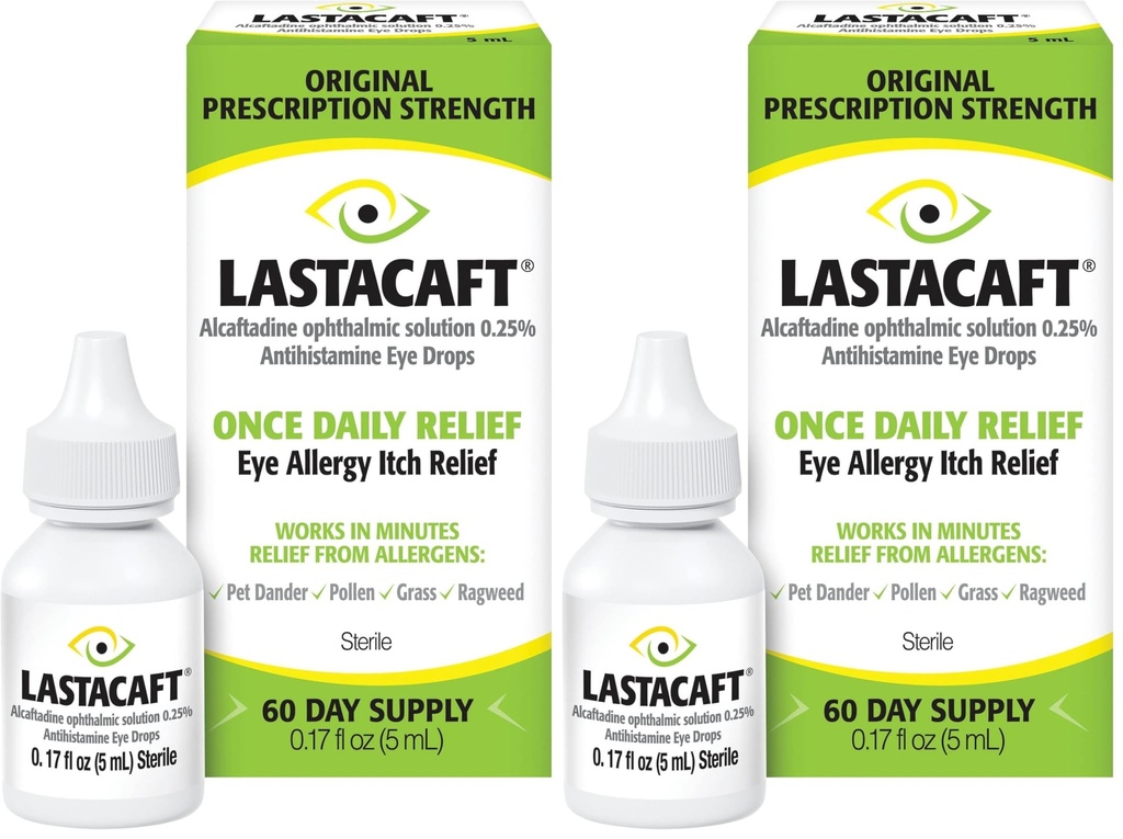 Lastacaft Once Daily Eye Allergy Itch Relief Drops, 0.17 fl oz (5 mL), 1 Count (Pack of 2)