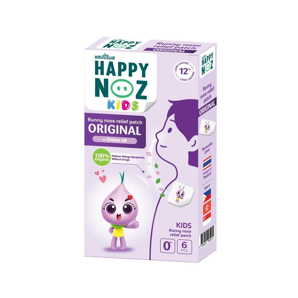 Happy Noz, Organic Onion Patch Kids, Allergy Relief, Congestion Relief, 6 sachets/Box, 12 Hours Duration, Aroma Patch, Nasal Strips and Nose Strips Alternative