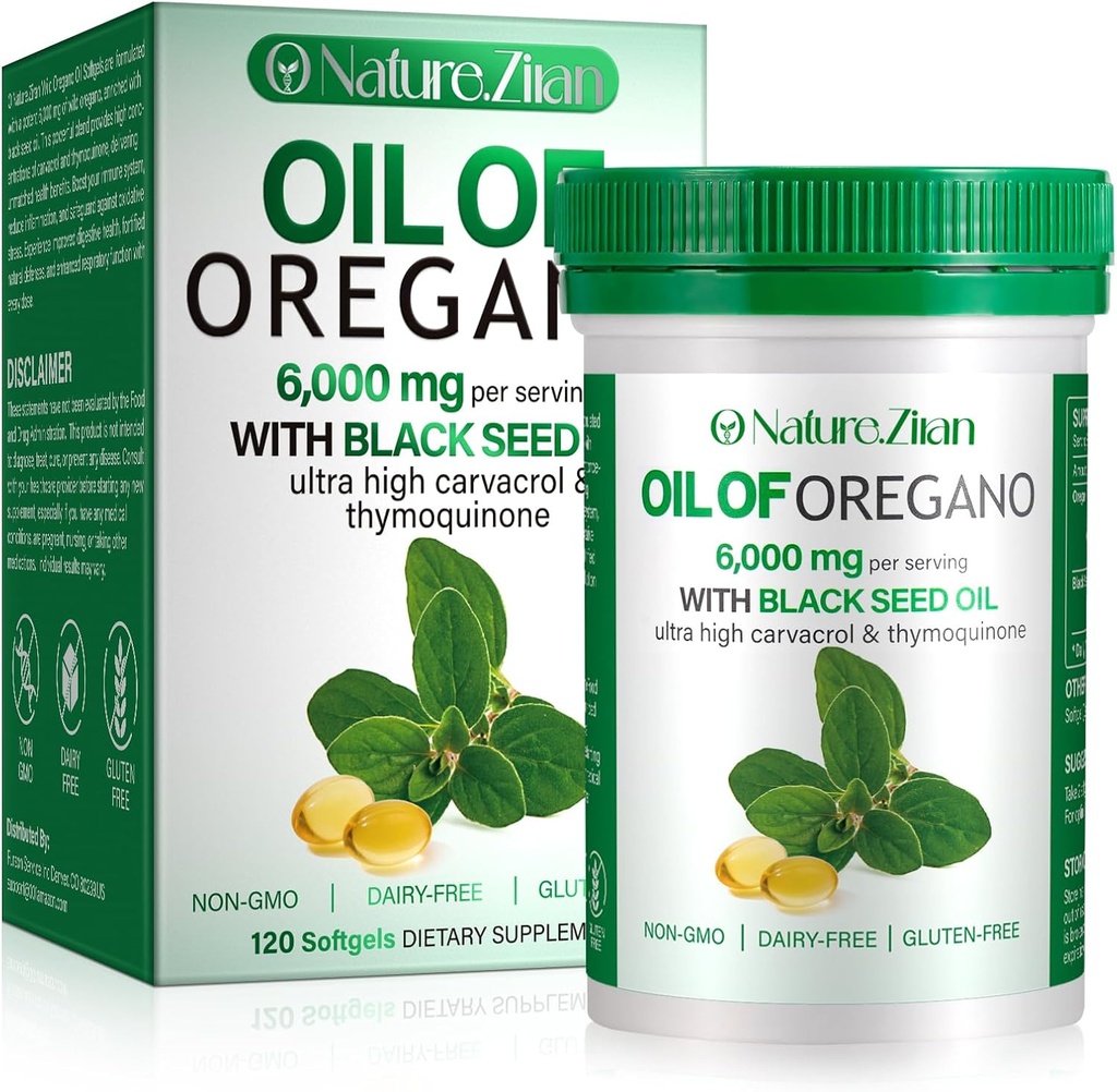 Óleo de orégano Softgel - Óleo Orgánico de orégano con semilla negra - 2 en 1, 120 Conde