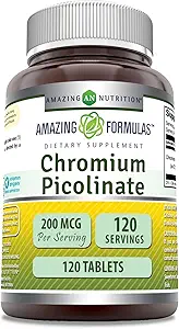 Fórmulas asombrosas Chromium Picolinate Suplemento TENIDO 200 Mcg Por Serving TENIDO Tablets Silencio No-GMO TENIDO Gluten Free TEN Made in USA (120 Conde)