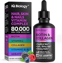 Biotina líquida para el crecimiento del cabello, piel & uñas - 80,000 mcg gotas de vitaminas para el cabello - Extra fuerza Biotina 5000mcg, Collagen, queratina con ácido hialurónico - Suplemento multivitamina para hombres de mujeres - 2 fl oz