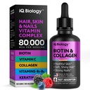 Liquid Biotin for Hair Growth, Skin & Nails - 80,000 mcg Hair Vitamins Drops - Extra Strength Biotin 5000mcg, Collagen, Keratin with Hyaluronic Acid - Multivitamin Supplement for Women & Men - 2 fl oz