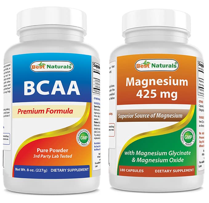 Best Naturals BCAA Powder 8 OZ & Magnesium Glycinate 425 mg