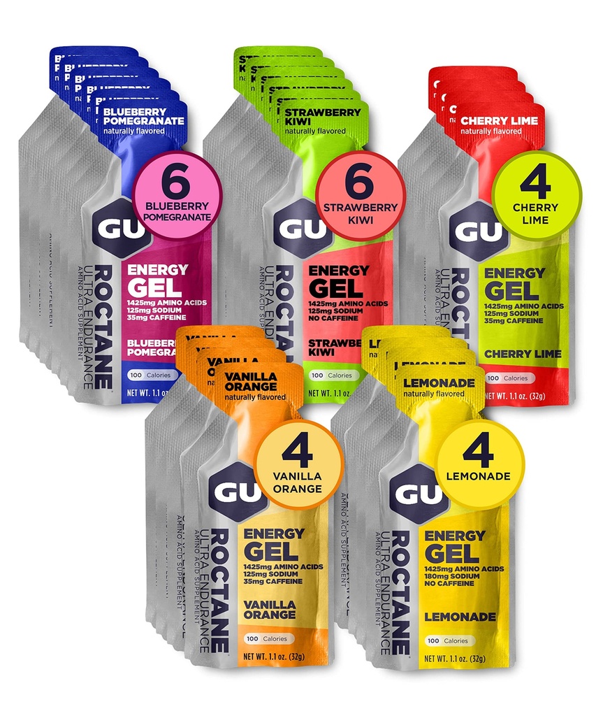 GU Energy Roctane Ultra Endurance Energy Gel, Vegan, Gluten-Free, Kosher y Dairy-Free On-The-Go Sports Nutrition for Running, Biking, Hiking or Skiing, Assorted Flavors,24-Count