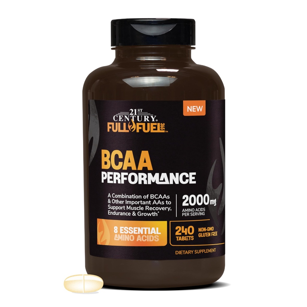 21st Century Full Fuel 365 BCAA Performance, 2000mg Per Serving, 240 Count, Gluten Free & Non-GMO, Amino Acids Supplement for Workout & Muscle Support