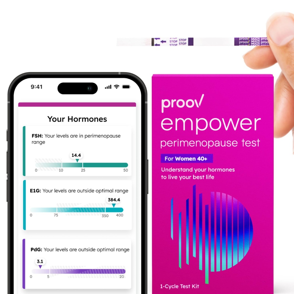 Proov - Empower Hormon Tracker at Home - for Women 30-40+ - Comprender su equilibrio hormonal " Perimenopause Stage - Medidas FSH, LH, Estrógeno " Progesterone - 1 Cycle Test Kit
