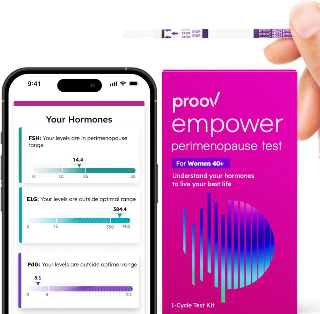 Proov - Empower Hormon Tracker at Home - for Women 30-40+ - Comprender su equilibrio hormonal " Perimenopause Stage - Medidas FSH, LH, Estrógeno " Progesterone - 1 Cycle Test Kit