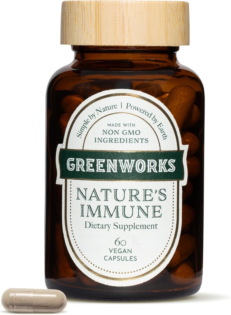 Greenworks Immune – Organic Daily Immune Support with Elderberry, Echinacea, Ginger, Turmeric &amp; Medicinal Mushrooms – Vegan, Non-GMO, Gluten-Free – 30 Servings