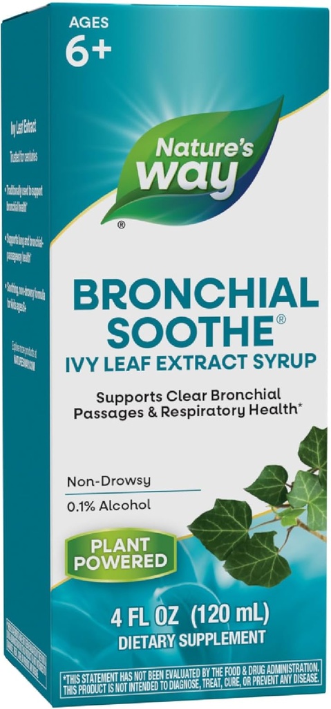 Camino de la Naturaleza Bronchial Soothe Ivy Leaf Extract Syrup, apoya la salud respiratoria*, apoya los pasos bronquiales claros*, No-Drowsy, 4 Fl Oz (Packaging May Vary)