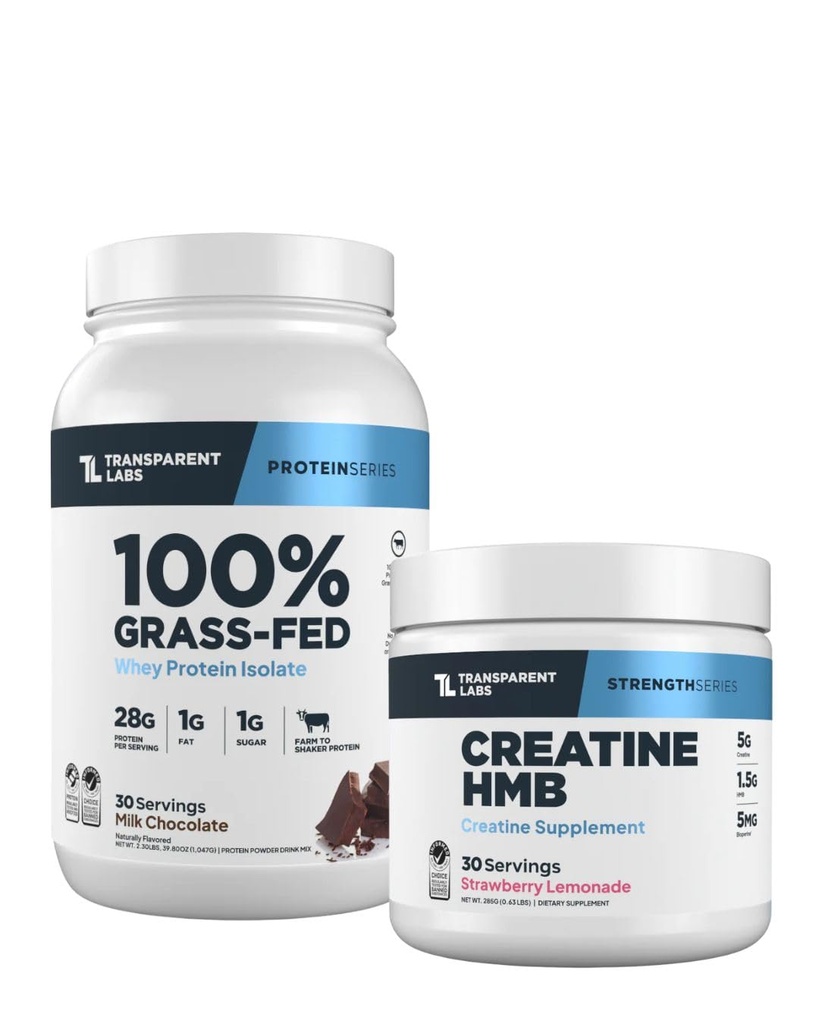 Laboratorios Transparentes Grass-Fed Whey Protein Isolate (30 Servings, Milk Chocolate) & Creatine HMB (30 Servings, Strawberry Lemonade)