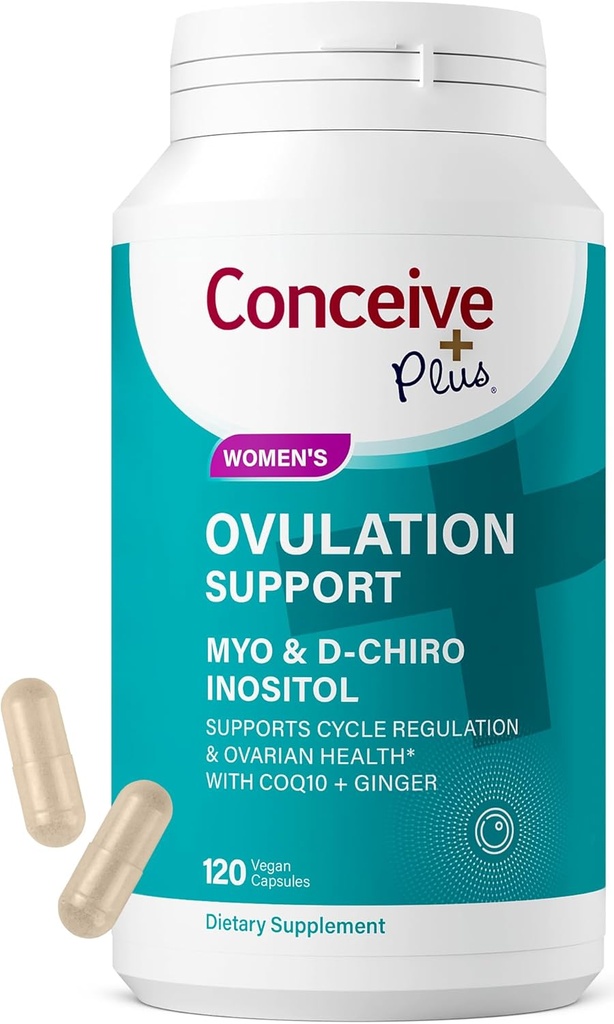 CONCEIVE PLUS Ovulation Support TEN Myo-Inositol & D-Chiro Inositol for Women Fertility ANTE PCOS Suplementos para la Salud Reproductiva Equilibrio hormonal para Mujeres ANTE COQ10, Ácido Fólico, Ginger  habit 30 Day Supply