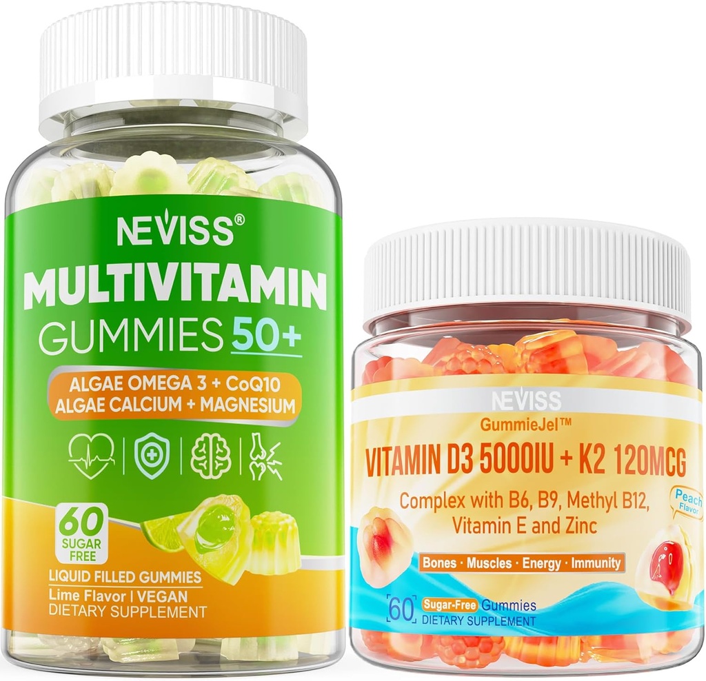 NEVISS Bundle - Mujeres Men 50+ Multivitamin 1 Pack + D3 5000IU K2 120mcg