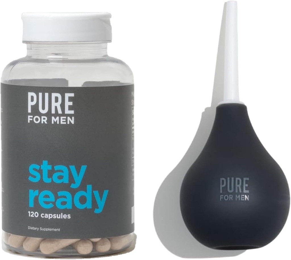 Puro para hombres Mantente listo Fiber Suplemento (120 Ct) + Bum Bulb Kit anal Douche
