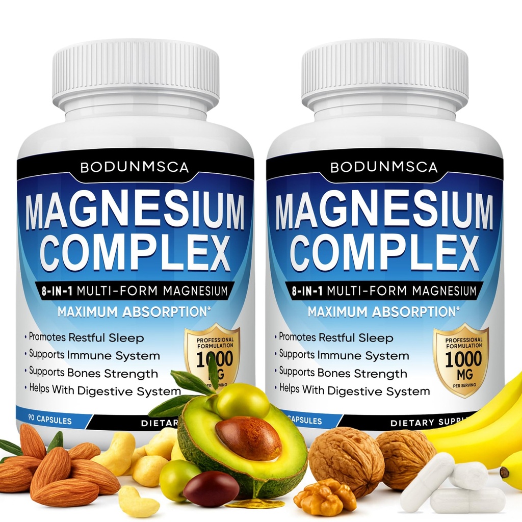 Magnesium Complex, 8 in 1, 1000mg-Glycinate, Citrate, Malate for Easy Absorption, Full Spectrum Magnesium Complex,Supports Relaxation, Sleep & Muscle Function, Magnesio Complex for Women, 180 Capsules