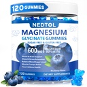 Magnesium Glycinate Gummies 600mg, Sugar Free Magnesium Potassium Supplement for Adults with Magnesium L-Threonate, Vitamin D, B6,and CoQ10 for Sleep, Body Support and Relaxation,120 Count