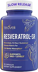 Capsulas avanzadas de Resveratrol Trans con liberación sostenida de 12 horas para hasta 250% Mejor Biodisponibilidad - Suplemento de Resveratrol NAD con Resveratrol Micronizado