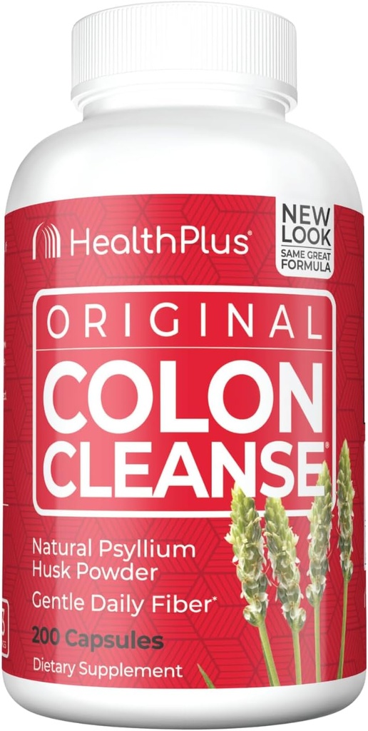 Health Plus Colon Cleanse Digestive Support ← All Natural Daily Fiber for Toxin Elimination Toxin Elimination To Reduce Bloating ¦ Supports Heart Health ← 200 Capsules, 33 Servings