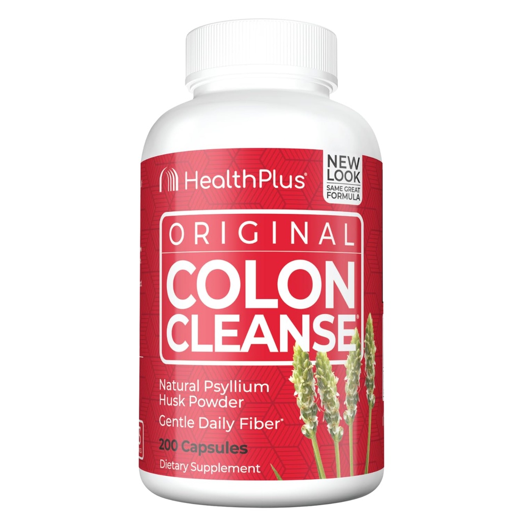 Health Plus Colon Cleanse Digestive Support ← All Natural Daily Fiber for Toxin Elimination Toxin Elimination To Reduce Bloating ¦ Supports Heart Health ← 200 Capsules, 33 Servings