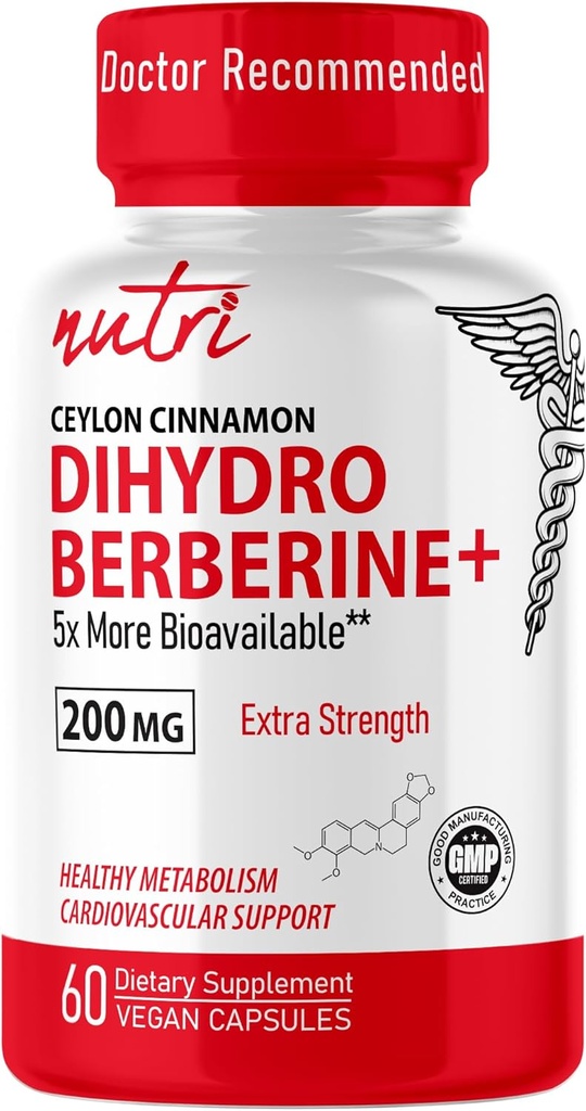 Fusiones de la naturaleza Suplemento de dihidroberina 200mg 60 cápsulas - con canela de Ceylán, 5X más eficaz que la berenberina regular HCL - Suplementos Nutri