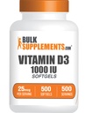 BulkSupplements.com Vitamina D3 1000IU Softgels - Cholecalciferol, D3 Suplemento, Vitamina D 1000 UI - 1 Vitamina D3 Softgel (25 mg de vitamina D) por Serving, 500 Conde (Pack of 1)