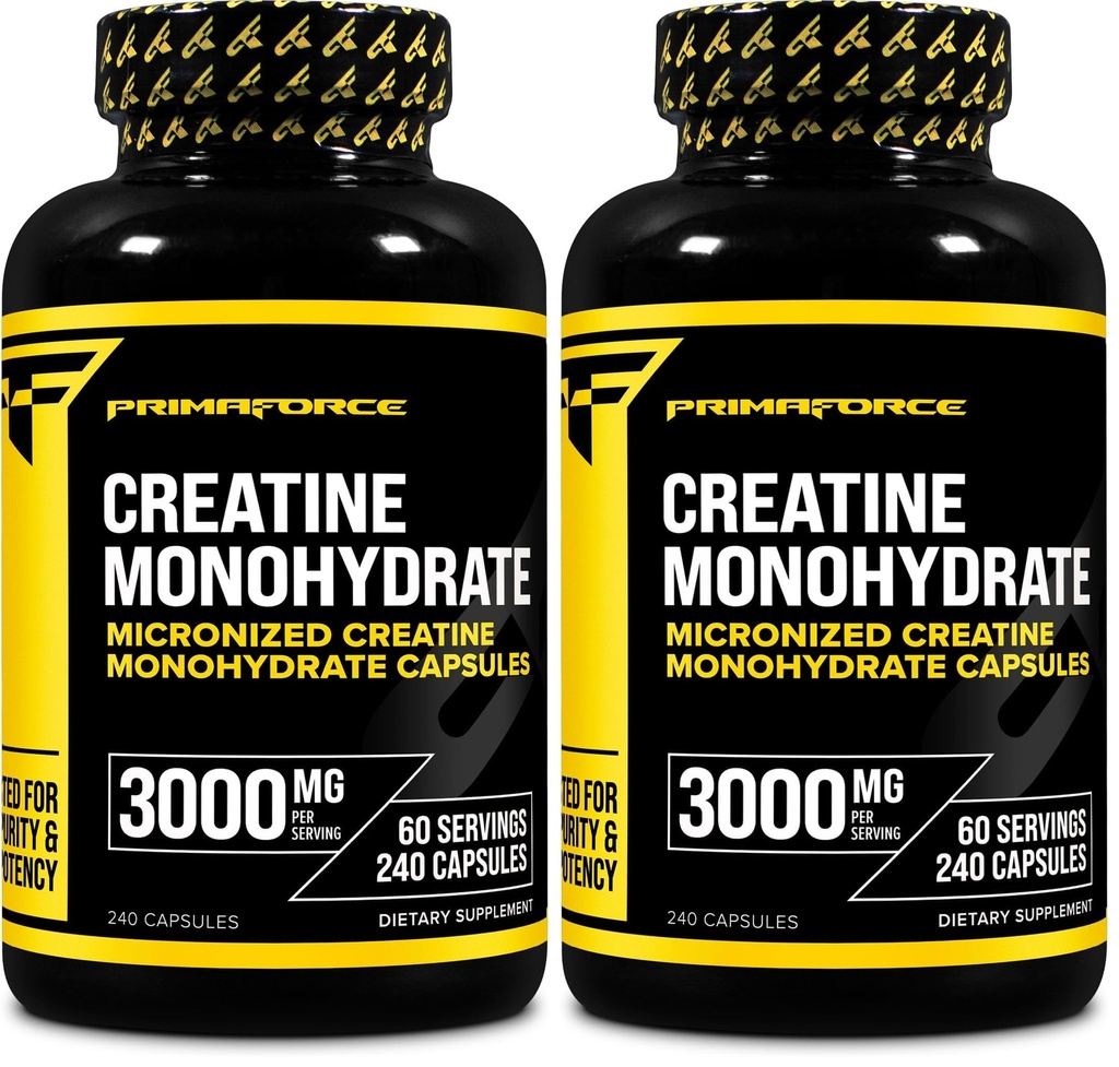 Primaforce Creatine Monohydrate Capsules - 240 Capsules, 3,000mg per Serving, Gluten Free and Non-GMO (Pack of 2)