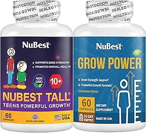NuBest Bundle Tall 10+ " Grow Power ← Growth Support for Age 10+ " Adolescentes peru Calcium, Vitaminas D3, K2, Collagen " Herbs ← Bone Strength, Focus " Development
