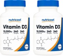 Nutricost Vitamina D3 10,000 UI, 240 cápsulas de gel blando (2 botellas)