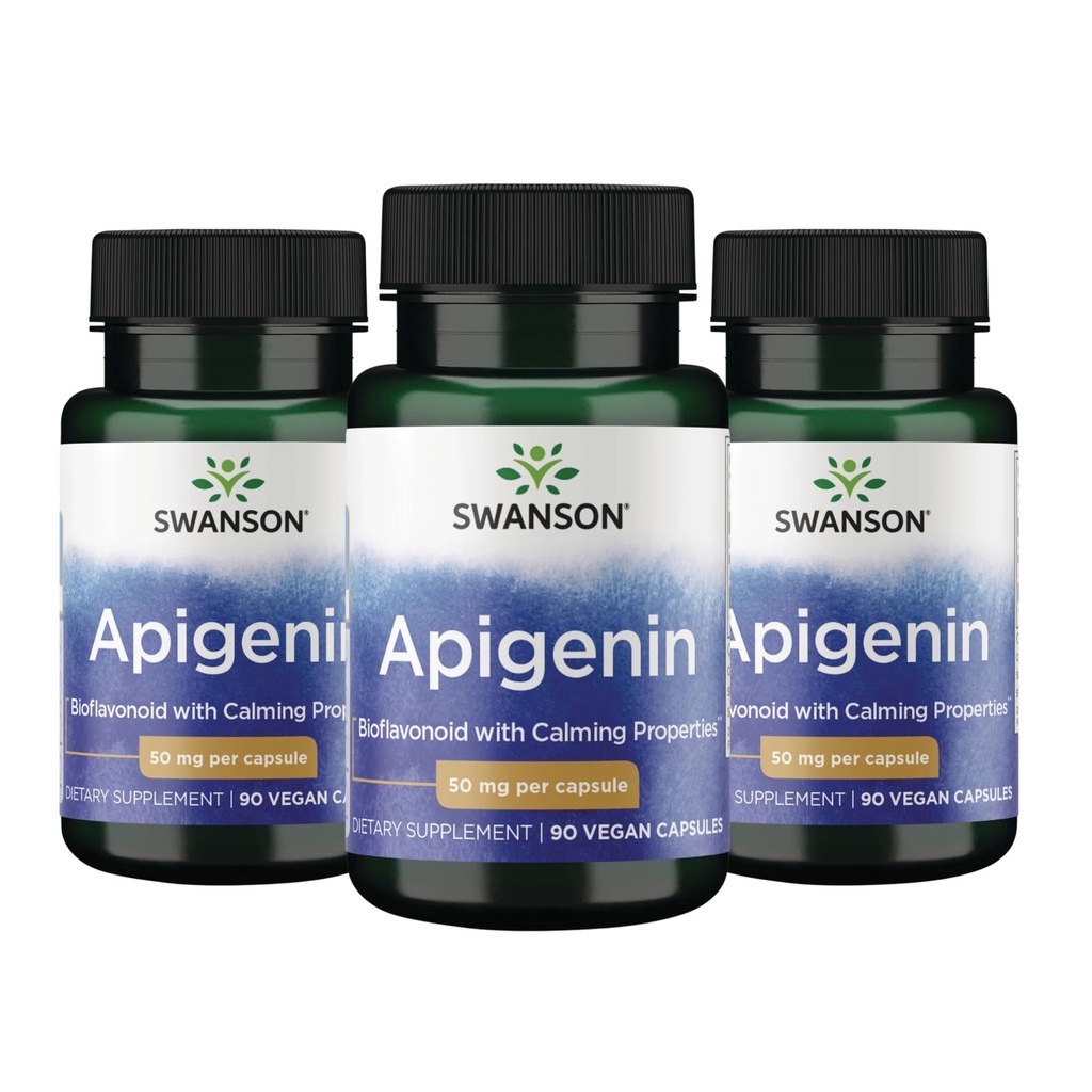 Swanson Apigenin Bioflavonoid Supplement for Adults Seeking Natural Sleep, Relaxation, and Stress Relief Support - 50 mg (90 Vegan Capsules, 3 Pack)