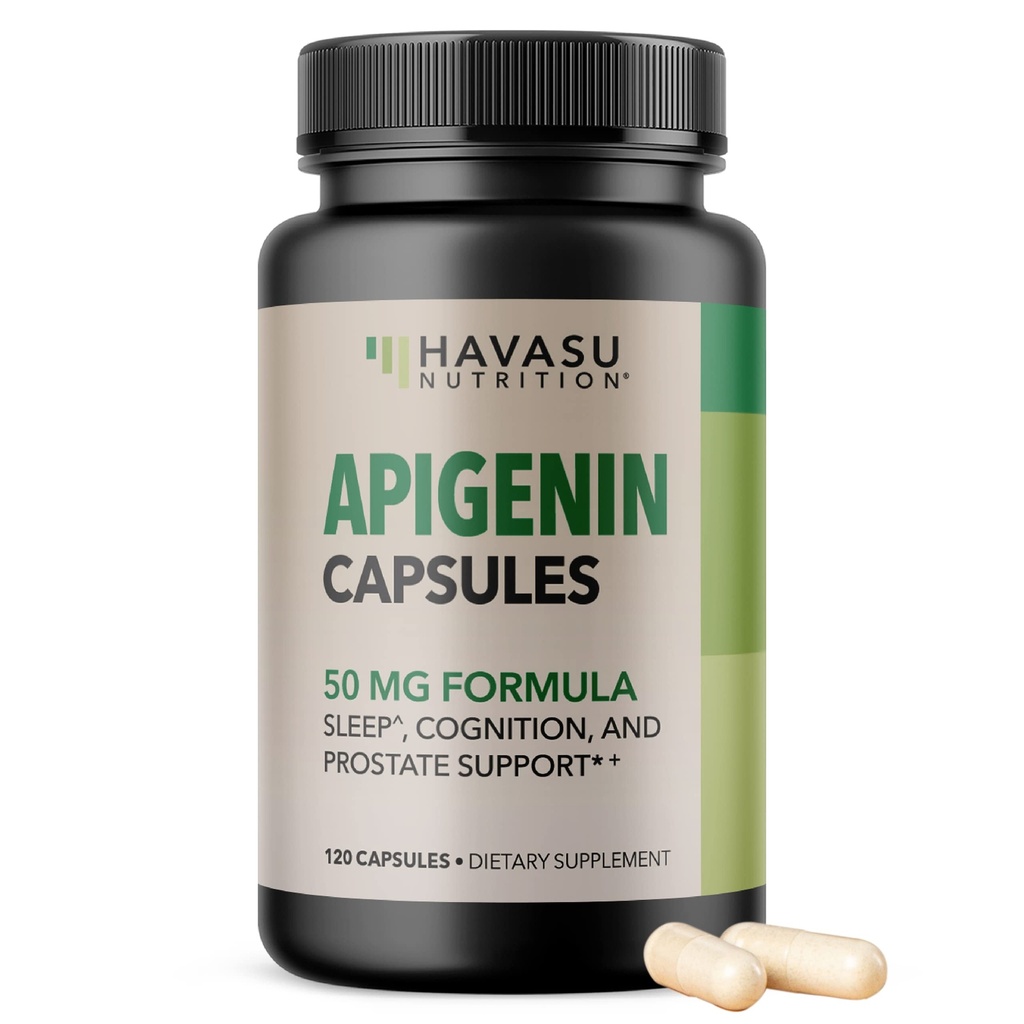 Apigenin Capsules 50mg - 120 Count Vegan, Non-GMO, Sleep & Cognitive Support Supplement - Chamomile Flavonoid for Relaxation, Prostate Health, Melatonin-Free, Liposomal Formula for Enhanced Absorption