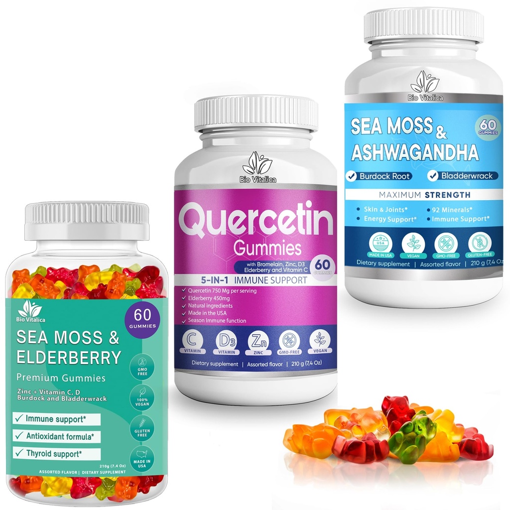 BIO VITALICA (Bundle) Sea Moss Elderberry & Quercetin & Sea Moss Ashwagandha Gummies BioVitalica