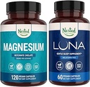 Naturales anidados Luna Melatonin-Free Sleep Aid &amp; Magnesium Glycinate Chelate for Improved Sleep, Relaxation, " Recovery (180 capsules)