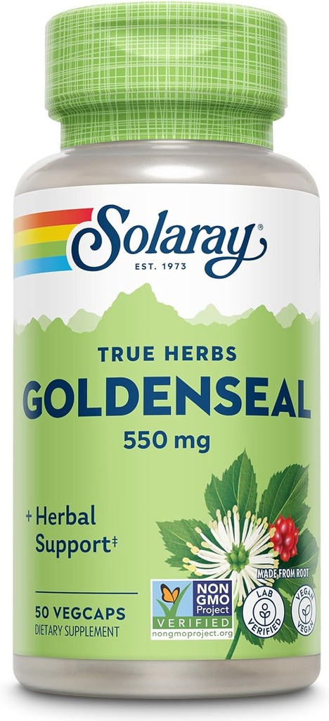 SOLARAY Goldenseal Root 550mg - Golden Seal Capsules - Suplementos Herbal para Wellness Soporte - No GMO, Vegan, Gluten Gratis, Lab Verified, 60-Day Garantía de devolución de dinero, 50 Serviciones, 50 VegCaps