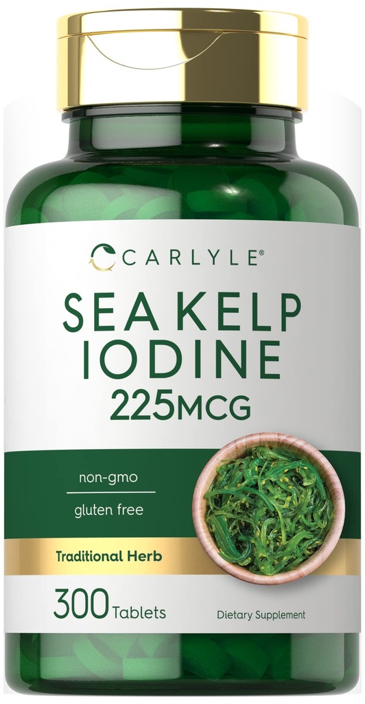 Carlyle Sea Kelp Iodine Supplement | 225mcg | 300 Tablets | Non-GMO, Gluten Free | Traditional Herb Supplement