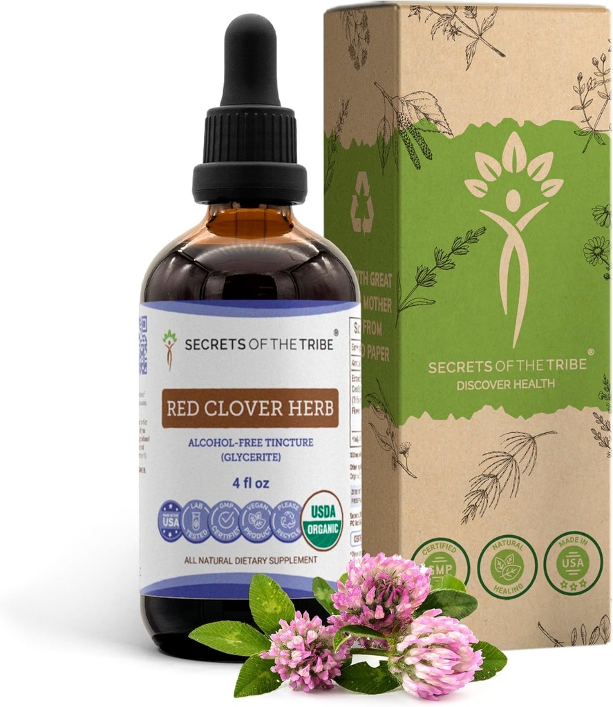 Red Clover Herb USDA Organic Tincture | Alcohol-FREE Extract, High-Potency Herbal Drops| Made from 100% Certified Organic Red Clover Herb (Trifolium Pratense) Dried Leaf and Flower 4 oz