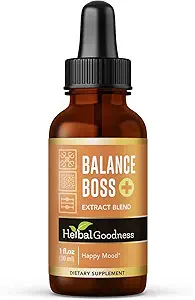 Herbal Goodness Balance Boss - Liquid Mood Support Suplemento Silencio natural &amp; Emotional Balance Aid ¦ Stress & Energy Boost with Rhodiola Rosea  1 oz Bottle