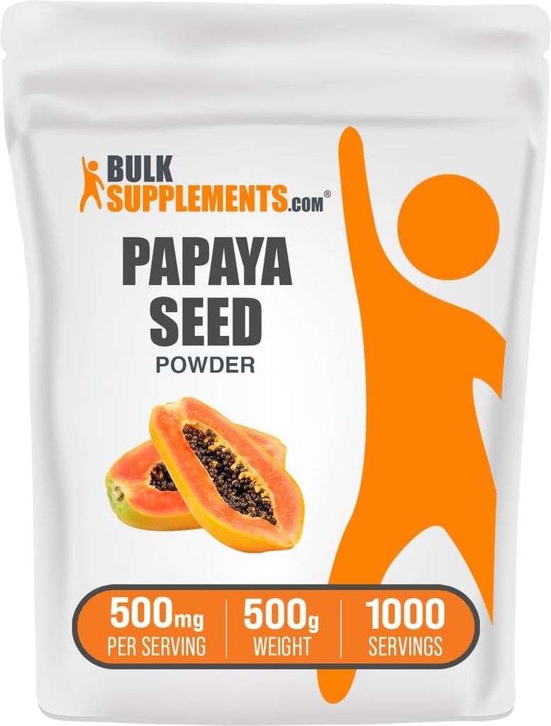 BulkSupplements.com Papaya Seed Powder - Carica Papaya Seed, Suplemento Nutricional, para Digestive & Gut Support - Gluten Free, 500mg por Serving, 500g (1.1 lbs) (Pack of 1)