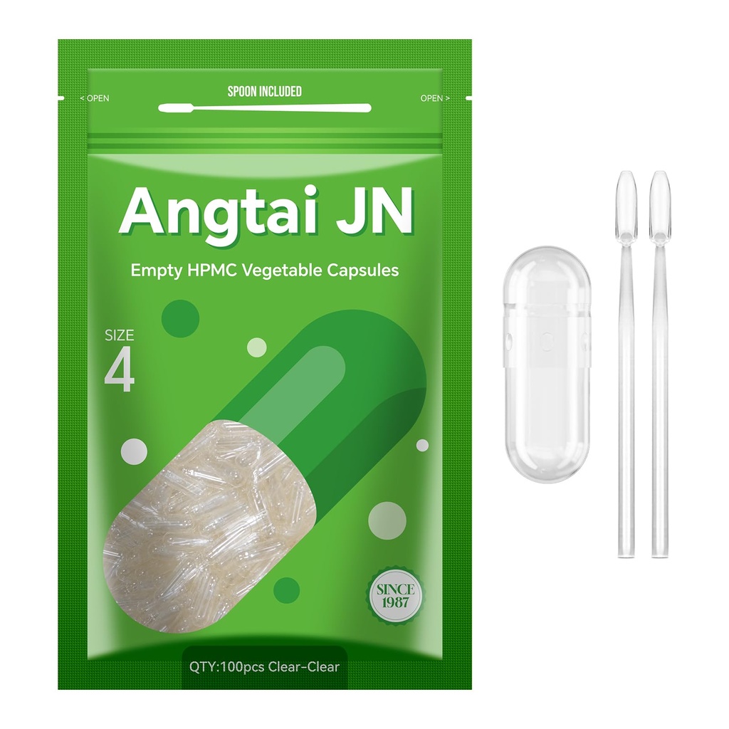 Size 4 Empty Capsules - 100 Count Clear Empty Vegan Capsules - Small Veggie Pill Caps - Filling Kit with 2 Spoons for Vegetarian - DIY Your Own Supplements