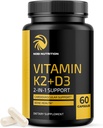 Vitamin D3 K2 5000 IU for Immune System, Strong Bones & Teeth Support | Vit D3 125mcg, Vitamin K2 MK7 100mcg, Calcium 210mg & BioPerine | 3rd-Party Tested, Non-GMO | 60 Capsules (2 Month Supply)