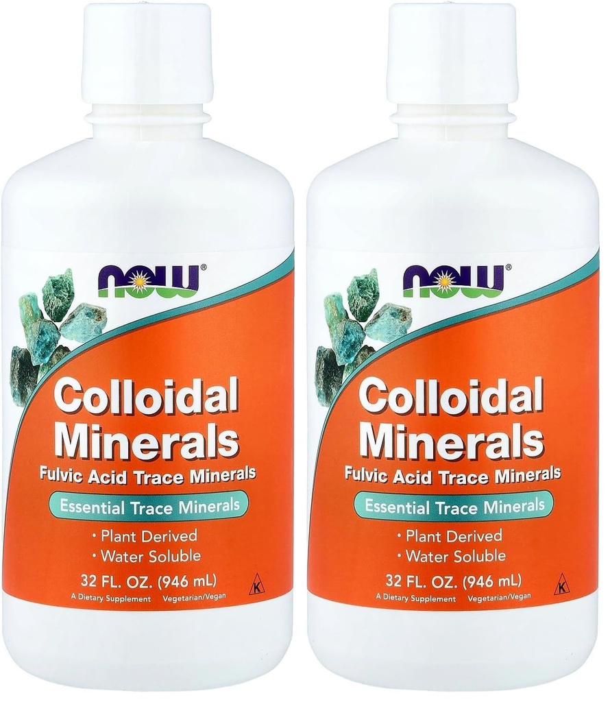 NOW Supplements, Colloidal Minerals Liquid, Plant Derived, Essential Trace Minerals, 32-Ounce (Pack of 2)