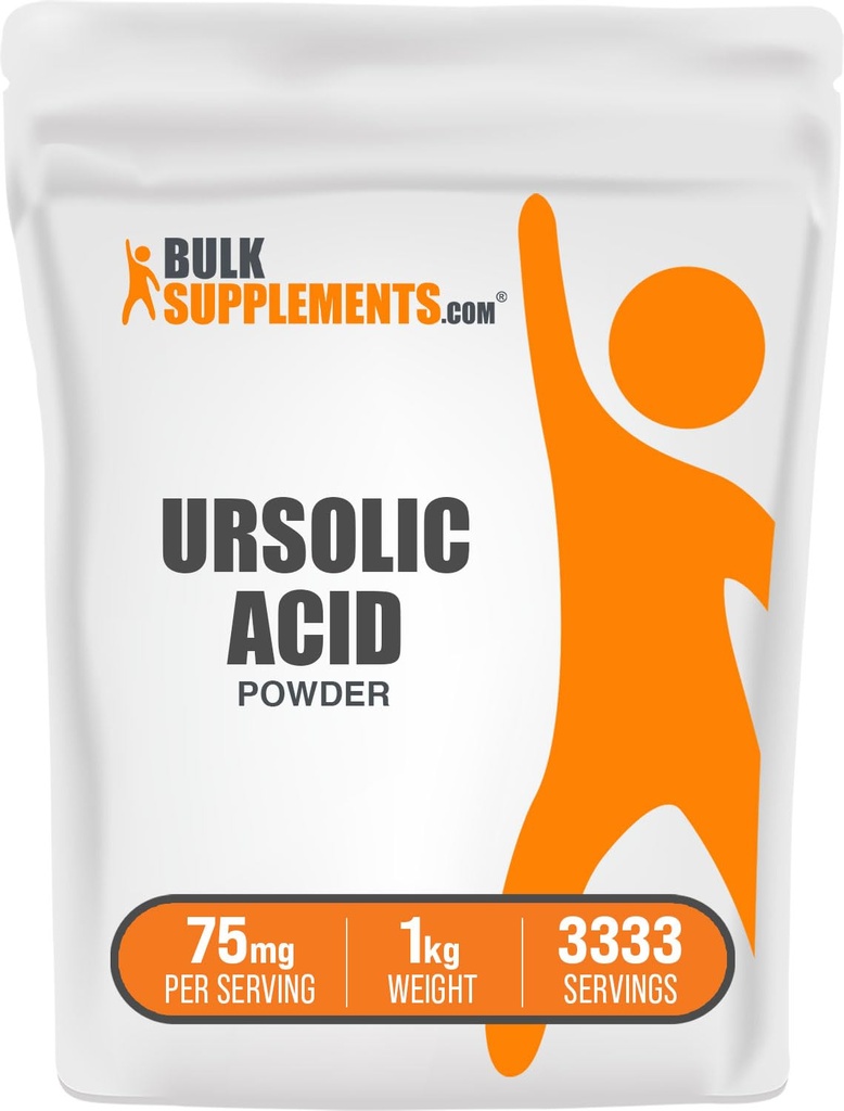 BulkSupplements.com Ursolic Acid Powder - Sourced from Rosemary Leaf Extract, Ursolic Acid Supplement - Vegan & Gluten Free, 75mg per Serving, 1kg (2.2 lbs) (Pack of 1)