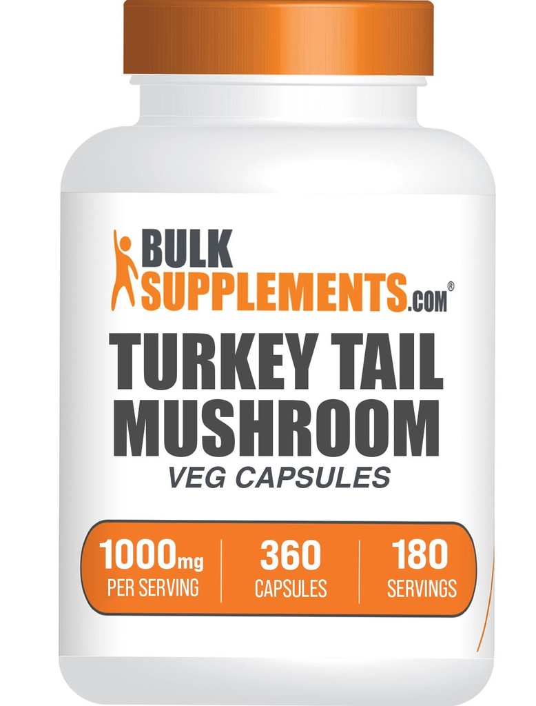BulkSupplements.com Turkey Tail Mushroom Capsules - Coriolus Versicolor Extract, Turkey Tail Mushroom Extract - Vegan & Gluten Free, 2 Capsules per Serving, 360 Veg Capsules (Pack of 1)
