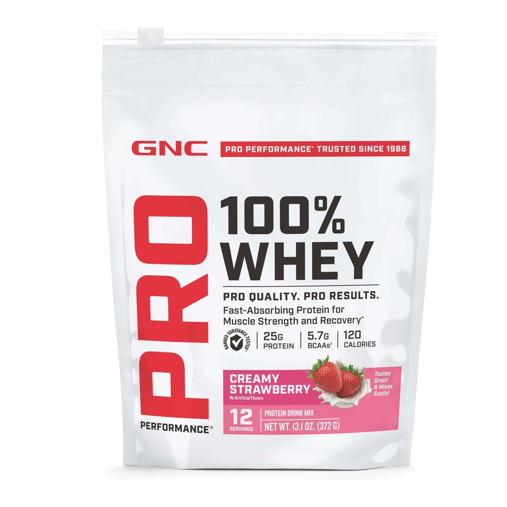 GNC Pro Performance 100% Whey Protein Powder 2.0, Fast Absorbing for Muscle Strength and Recovery, Strawberry, 12 Servings