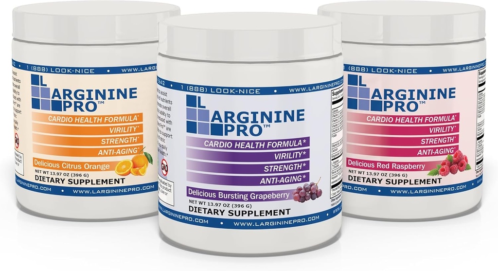 L-ARGININE PRO Ø 5.500mg L-Arginine Plus L-Citrulline 1.100mg Raspberry, Orange &amp; Grape Powder Drink Mix Suplemento para aumentar la producción de óxido nítrico