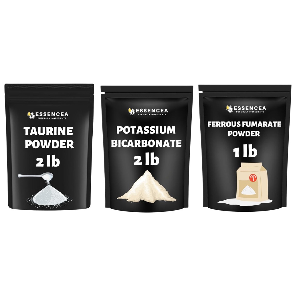 Taurine Powder 2lbs, Potassium Bicarbonate 2lbs & Ferrous Fumarate 1lb | Bulk Powder Trio | DIY, Craft & Household Supply | Value Combo Pack