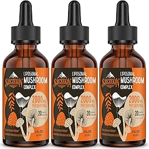 Liposomal Mushroom Complex Drops 2000 MG - 20 Organic Mushroom Extracts - Advanced Liquid Formula for Immunity, Cognitive and Memory - Lions Mane Supplement, Reishi, Cordyceps, Chaga, 90 Servings