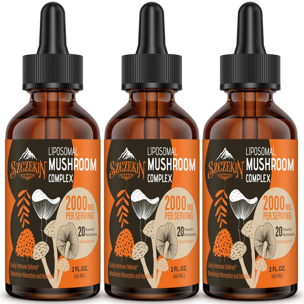 Liposomal Mushroom Complex Drops 2000 MG - 20 extractos orgánicos de hongos - Advanced Liquid Formula for Immunity, Cognitive and Memory - Lions Mane Supplement, Reishi, Cordyceps, Chaga, 90 Servings