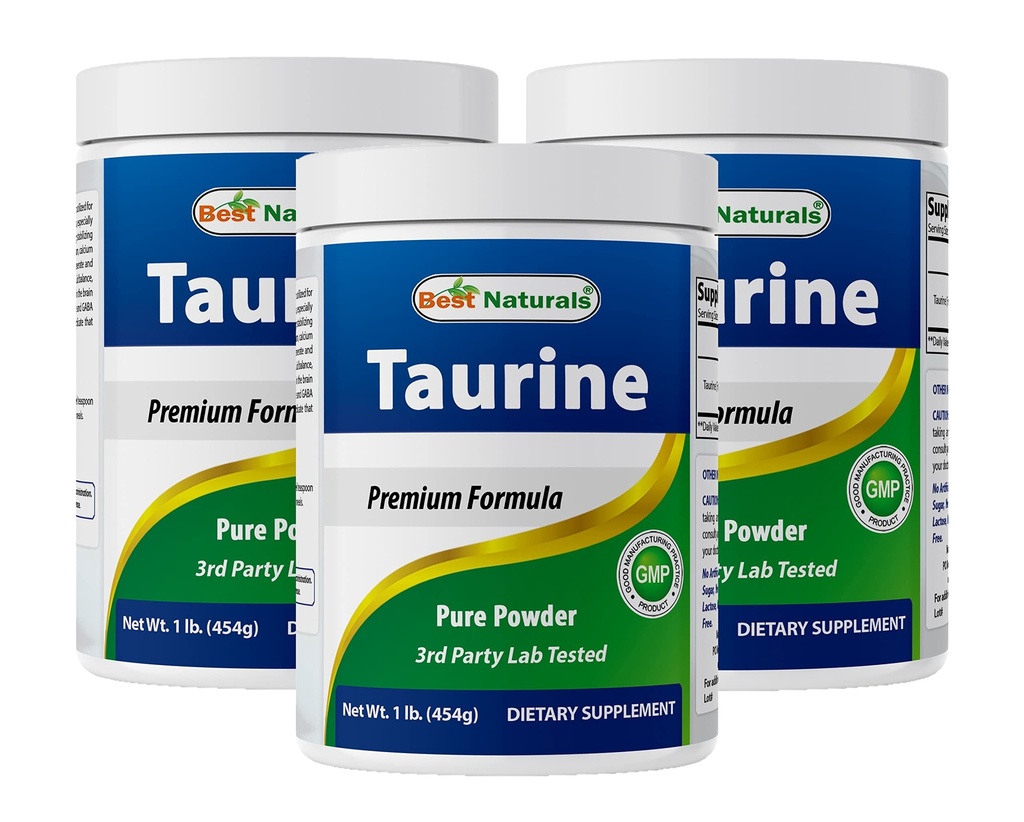 Best Naturals 100% Pure Taurine Powder Free Form - Taurine 1000mg per Serving - 1 Lb (454 gm) (1 LB (Pack of 3))