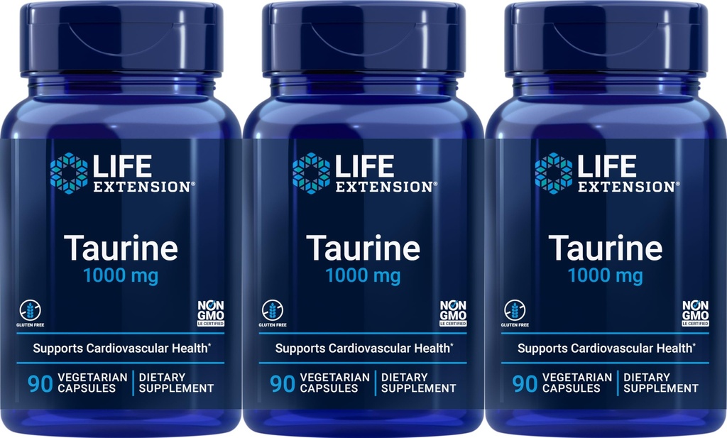 Life Extension Taurine 1,000 mg, 90 Vegetarian Capsules (Pack of 3)